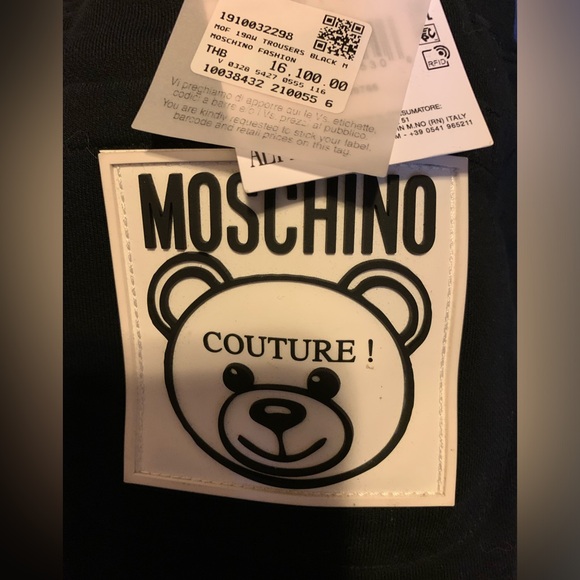 Moschino -back pocket Black Bear Logo Patch-front zip quilt sides-Joggers-38 - Picture 3 of 8